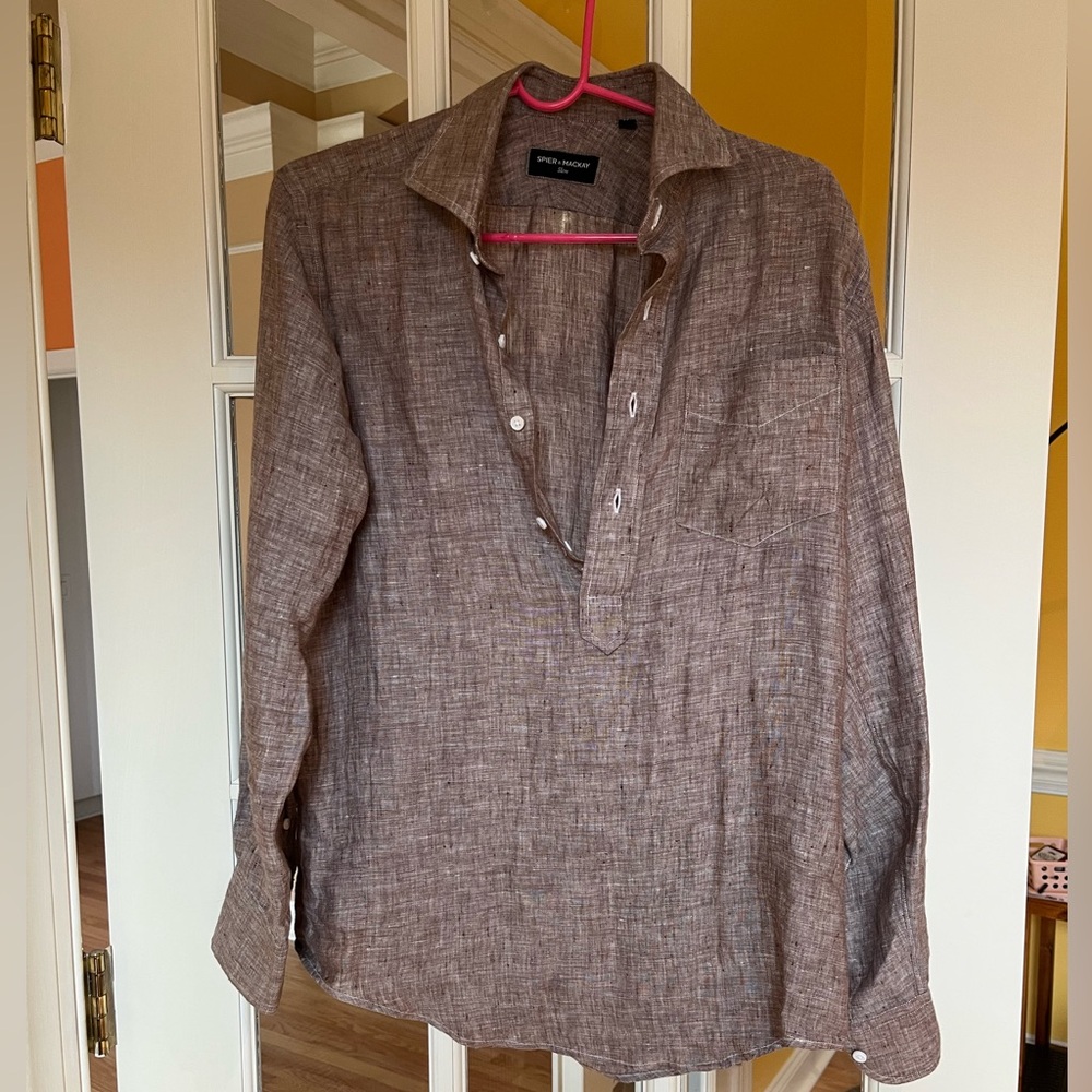 Spier & Mackay Brown Linen Popover Shirt